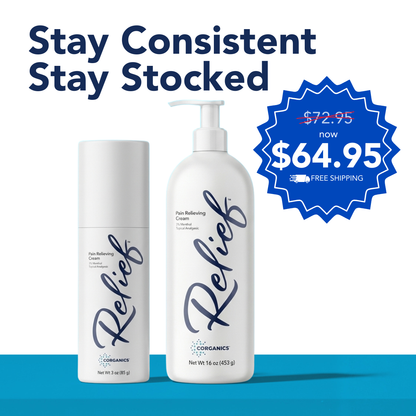 Active Recovery Kit - Corganics Relief Includes Cream Pump (16 oz.) + Roll-on (3 oz.)