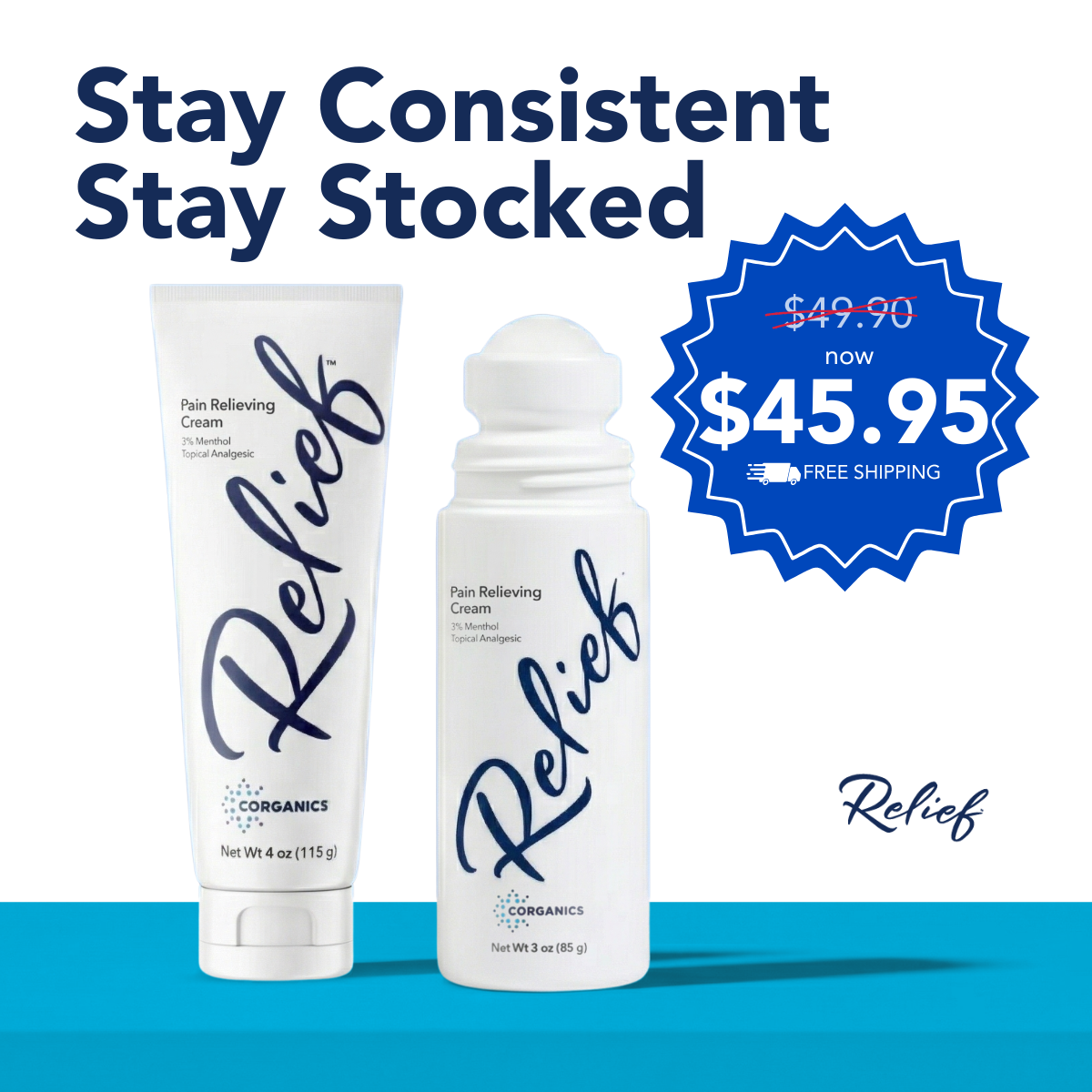 Recovery Duo - Corganics Relief Includes Cream (4 oz.) + Roll-On (3 oz.)