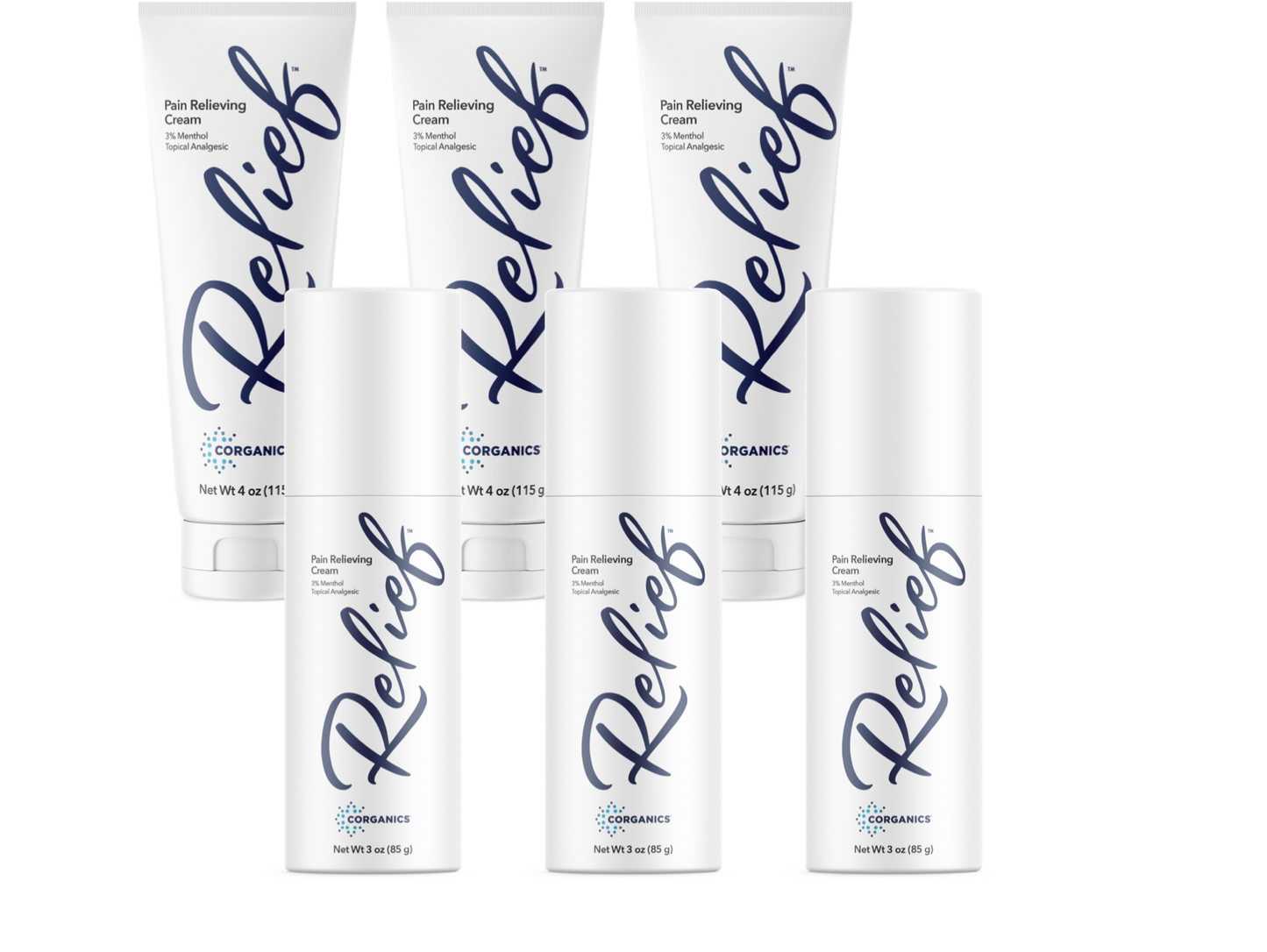 Corganics Relief Topical Cream 6-Pack of 3 oz. & 4 oz.