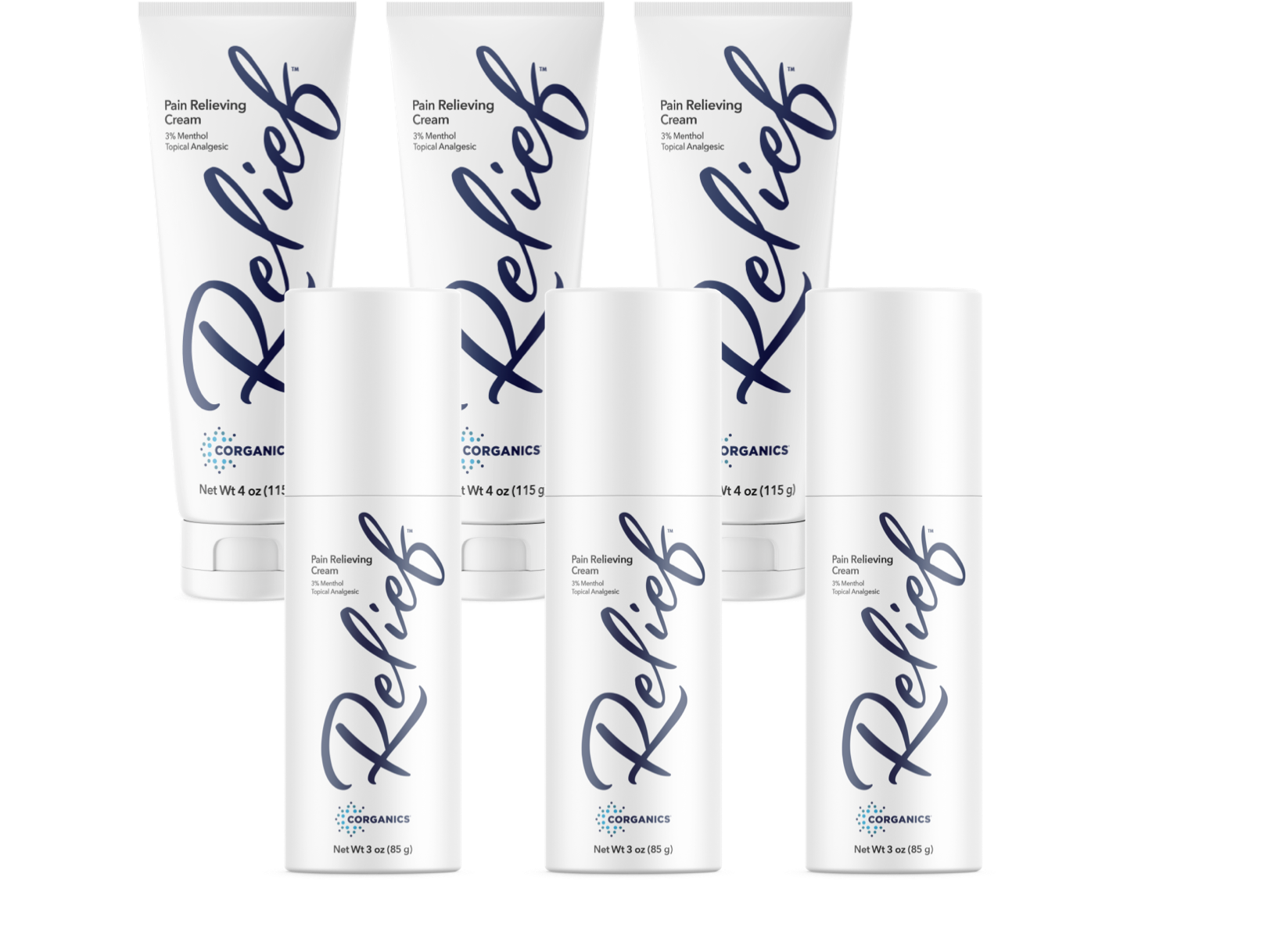 Corganics Relief Topical Cream 6-Pack of 3 oz. & 4 oz.