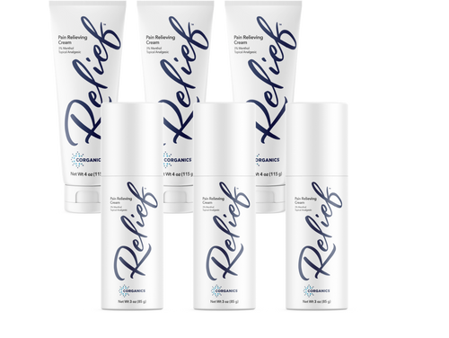 Corganics 6 Pack Relief Includes 3 Cream (4 oz.) + 3 Roll-On (3 oz.)