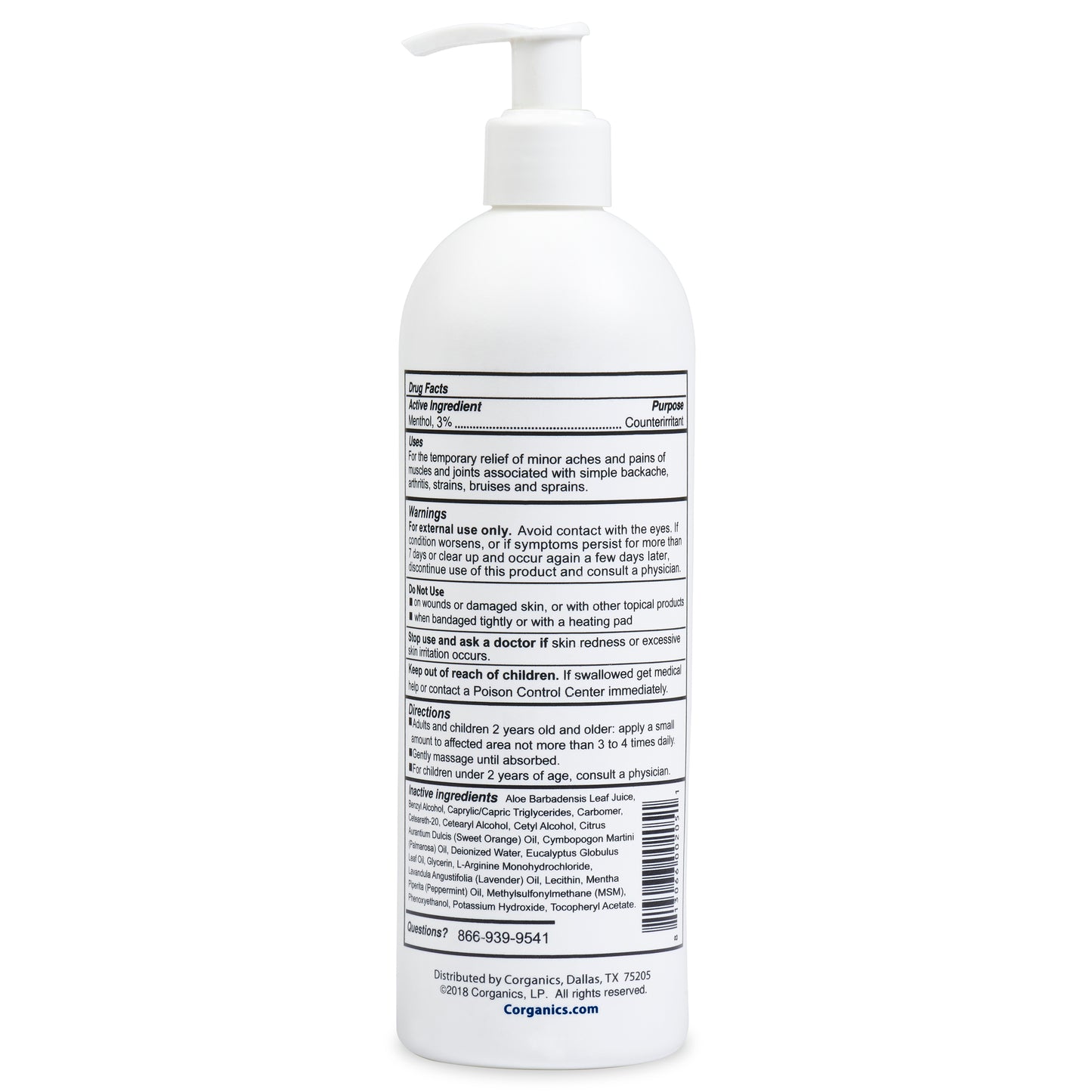 Corganics Relief Pain Cream - 16 oz. Pump