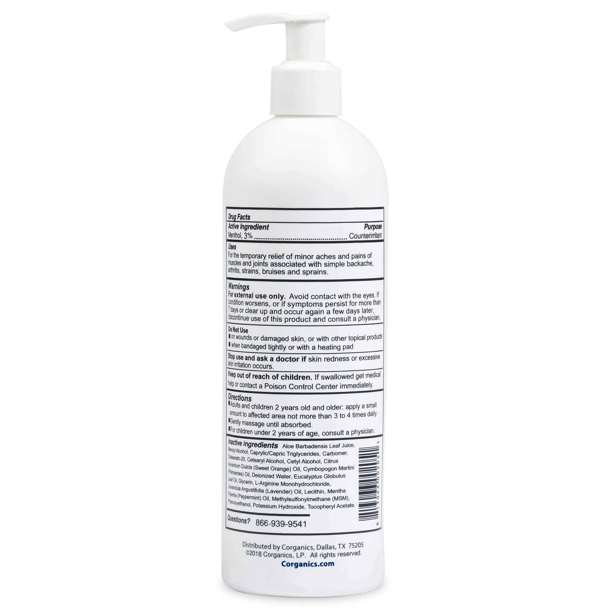 Corganics Relief Pain Cream - 16 oz. Pump